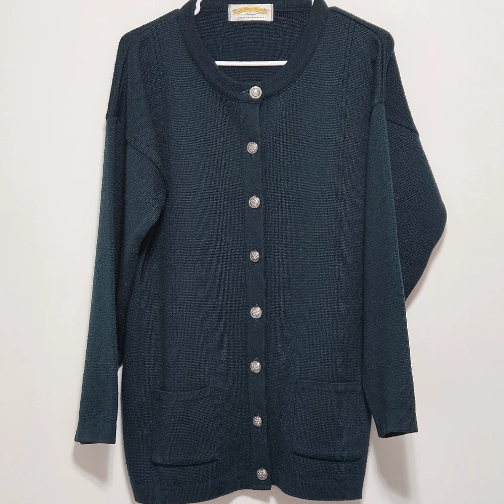 James Pringle Weavers British Isles Womens Wool Cardigan Sweater Knit Green M - Picture 15 of 15